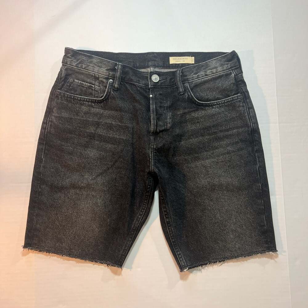 AllSaints Switch Denim Shorts Black Raw Hem Size 31